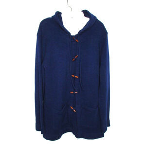 Knitivo Hoodie Cardigan Sweater Toggle Buttons Med-Large Blue Vintage 1980s